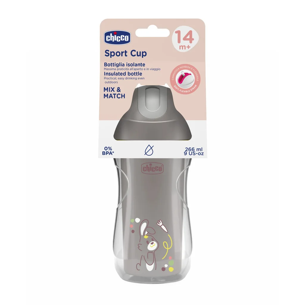 Chicco Hrneček Sport termo se slámkou 14m+ 266 ml grey