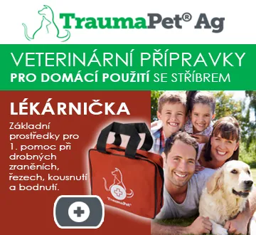 TraumaPet Ag. Veterinární přípravky pro domácí použití se stříbrem. Lékárnička. Základní prostředky pro první pomoc při drobných zraněních, řezech, kousnutí a bodnutí. Určena na cesty, pro domácí použití i pro chovatele a útulky.