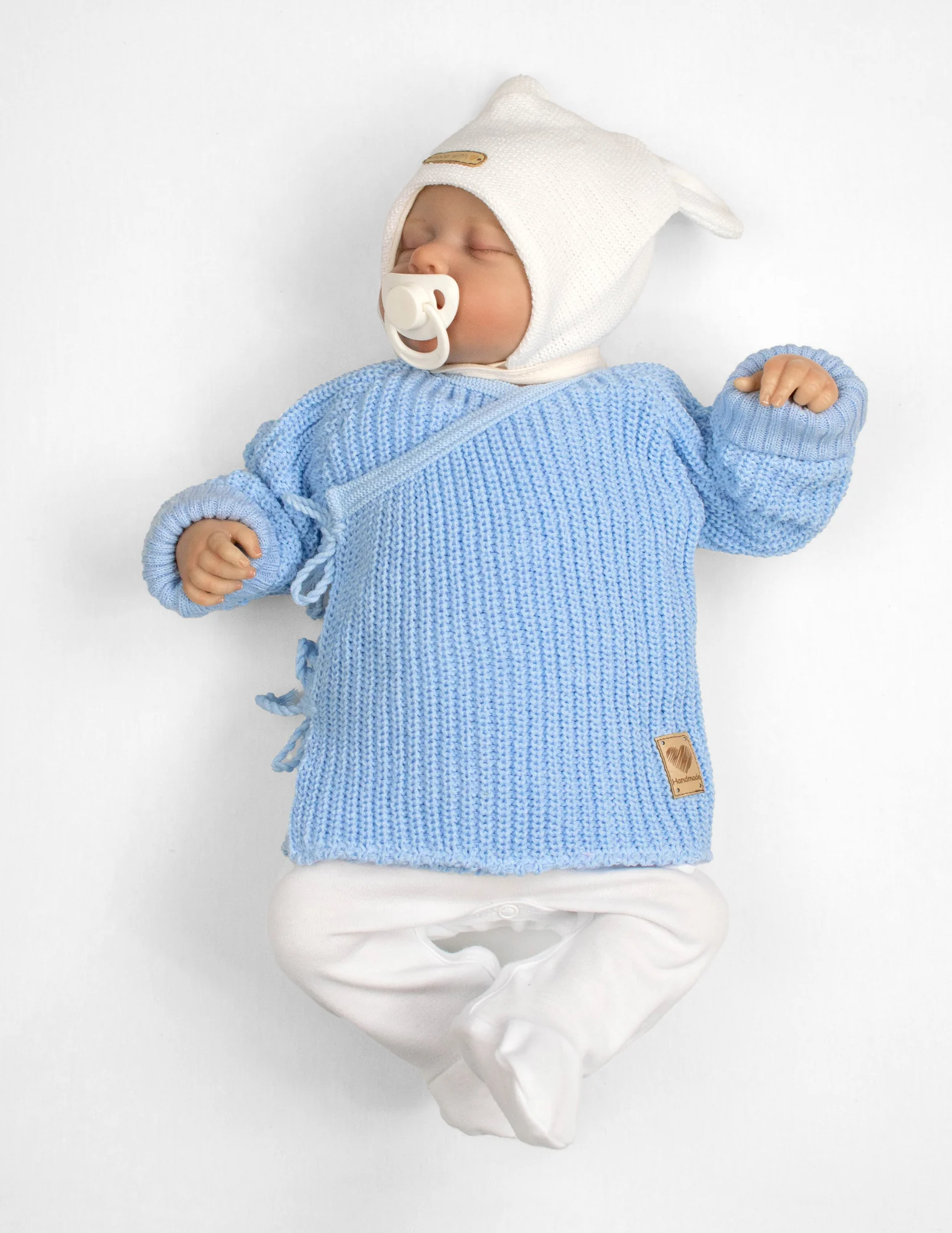 Baby Nellys Kojenecký svetřík, rostoucí, na zavazování na boku - modrá, vel. 62/68