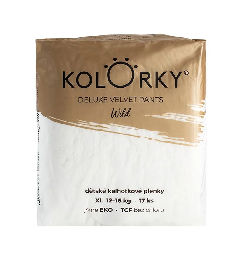 KOLORKY DELUXE VELVET PANTS Jednorázové kalhotkové eko plenky vel. XL 12-16 kg 17 ks wild