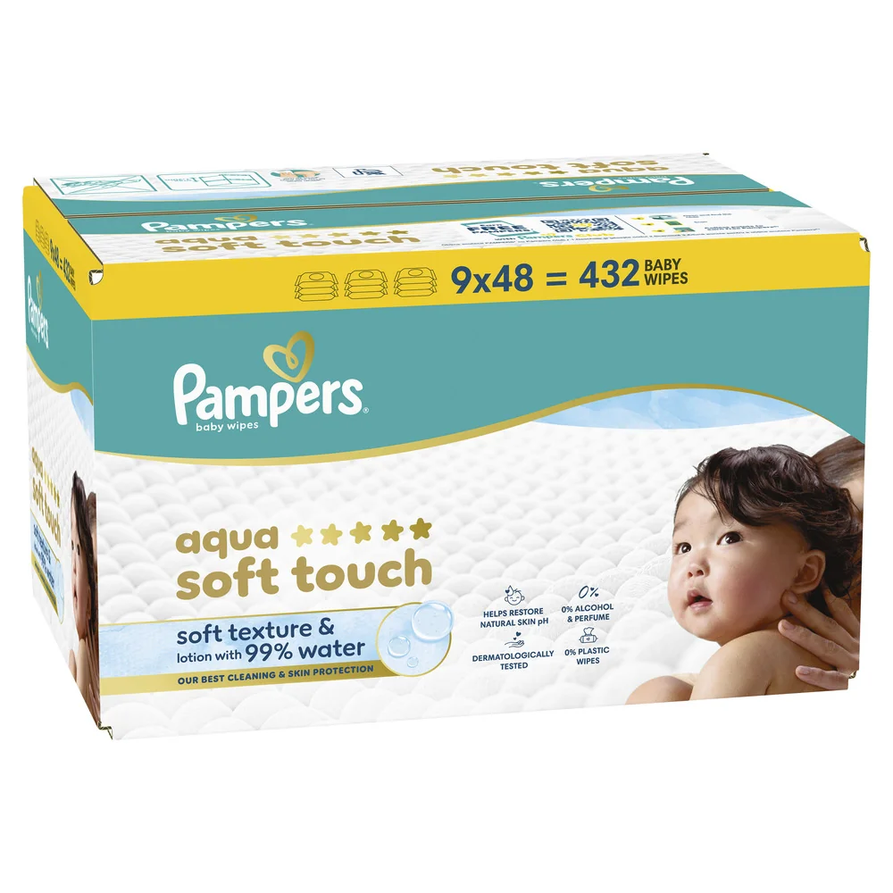Pampers Aqua Soft Touch dětské čisticí ubrousky 9x48 ks