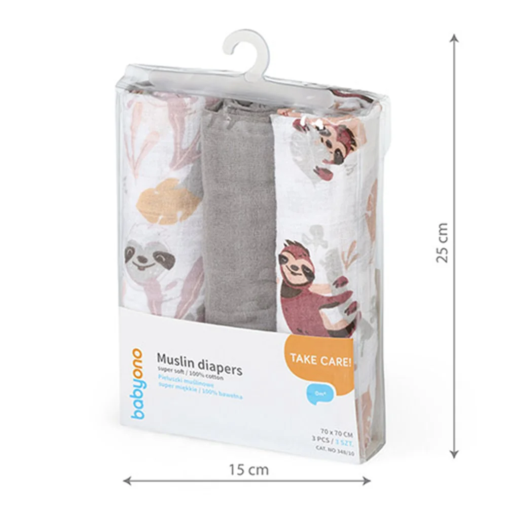 Babyono Pleny mušelínové Super Soft 70x70 cm 3 ks grey