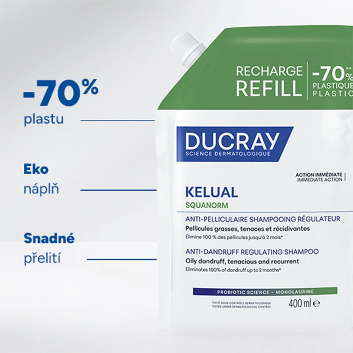 Ducray Kelual Squanorm Šampon na mastné lupy náplň 400 ml