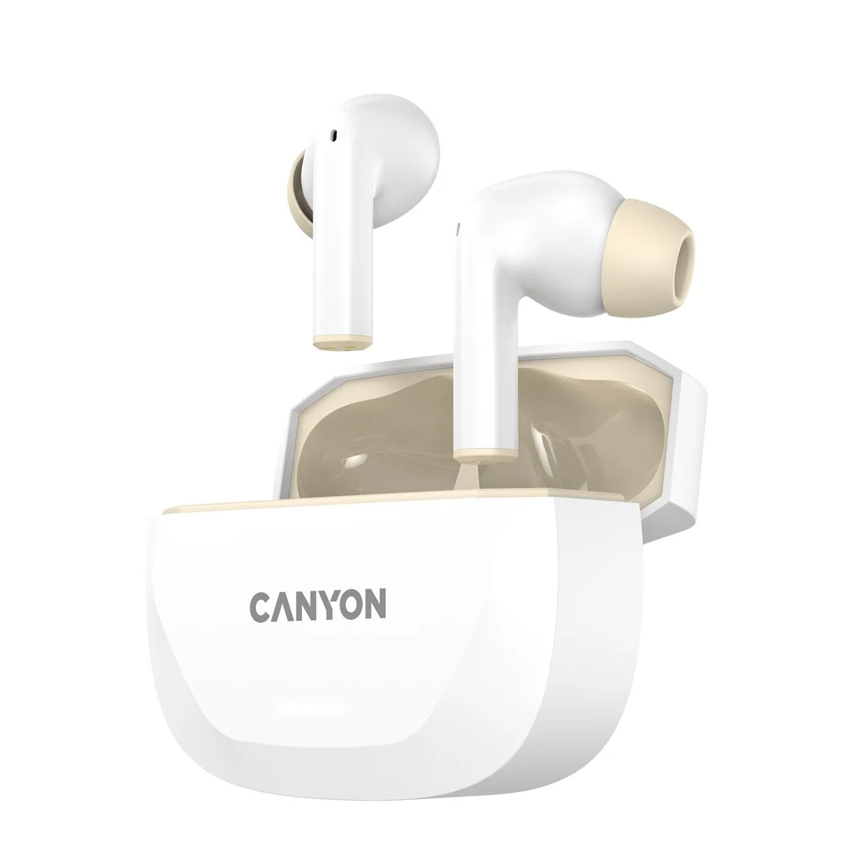 Canyon Bezdrátová stereo sluchátka True wireless Hexagon 7, bílo/béžová