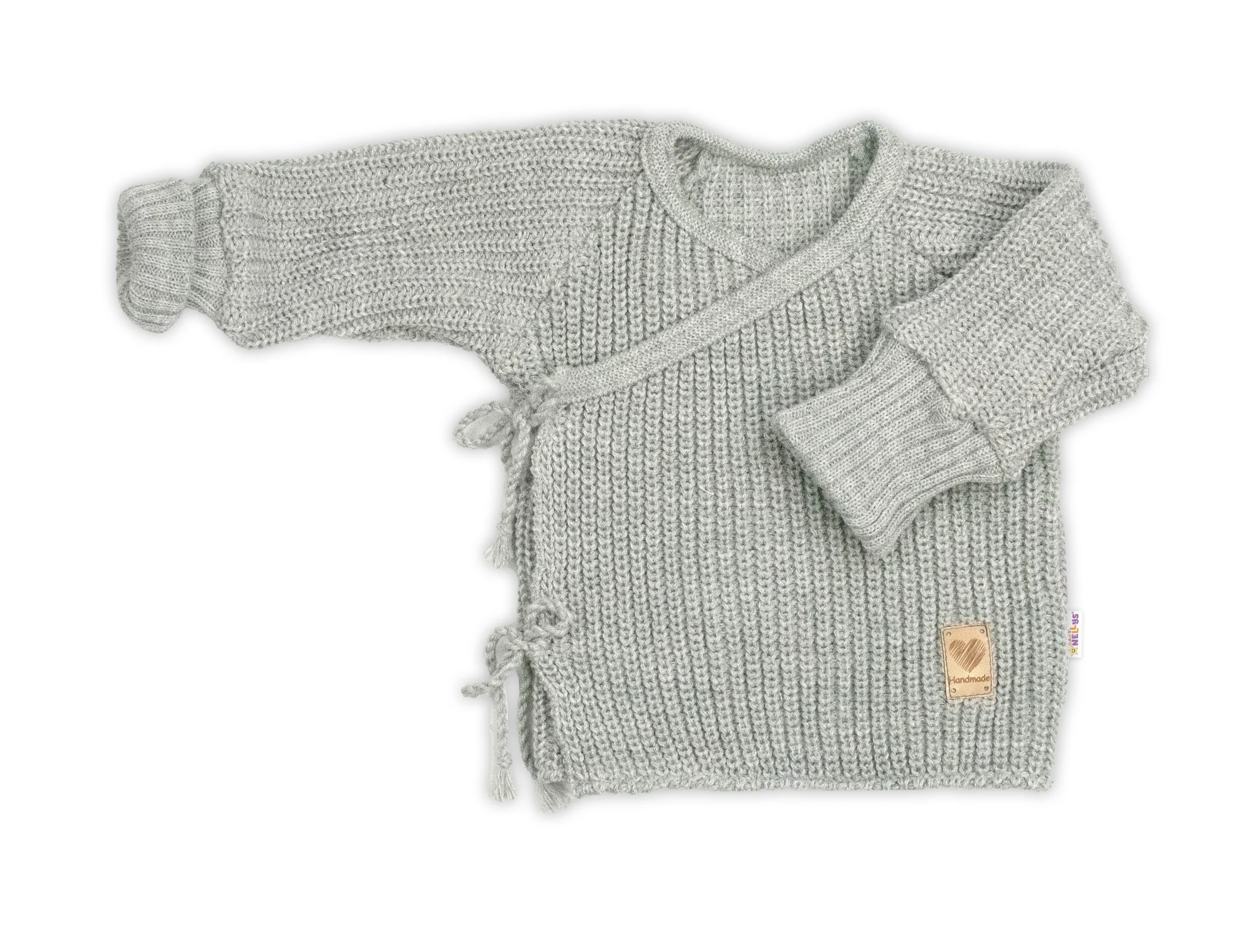 Baby Nellys Kojenecký svetřík, rostoucí, na zavazování na boku - šedý