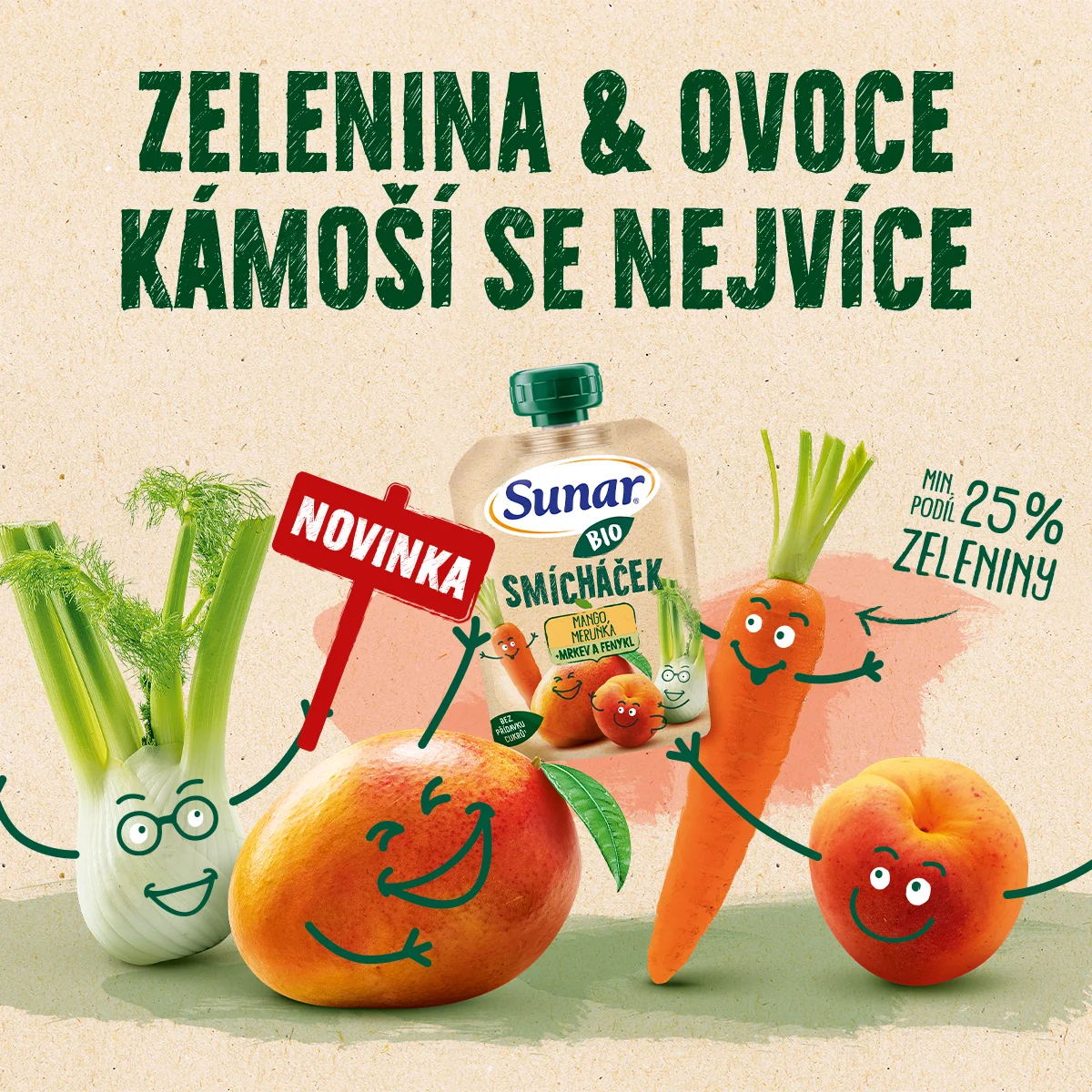 Sunar BIO Smícháček Banán, hruška, borůvka, dýně, batát kapsička 100 g