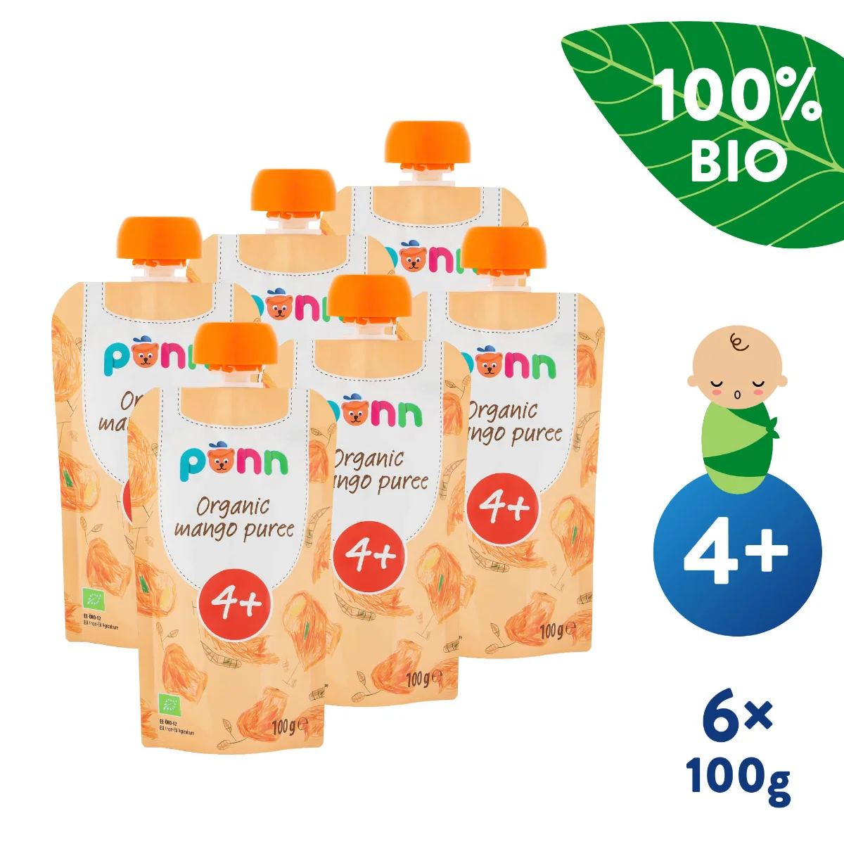 SALVEST Põnn BIO Mango 100% 6x100 g