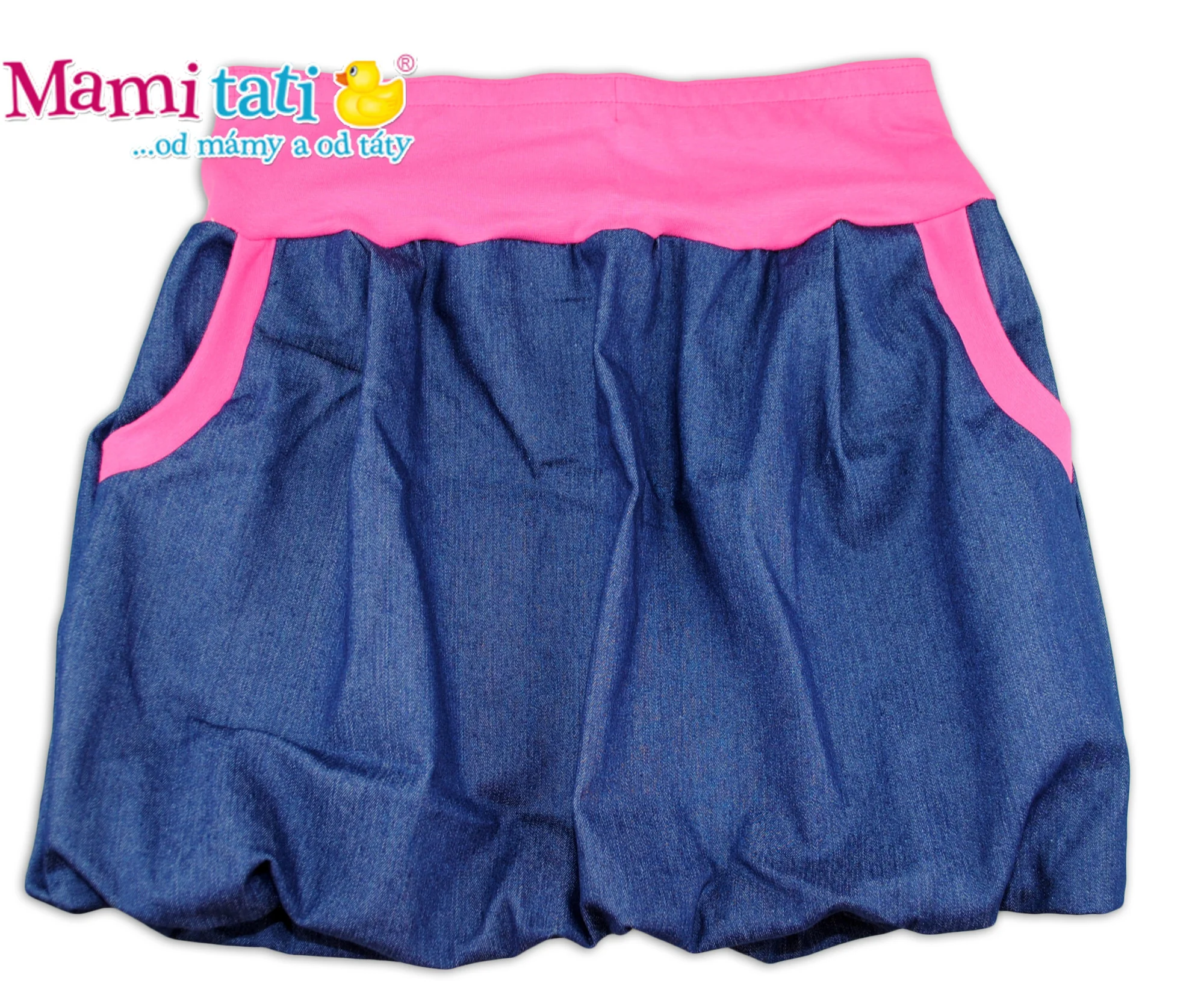 Mamitati Balónová sukně NELLY  - jeans denim granát/ růžové lemy,vel. XL/XXL