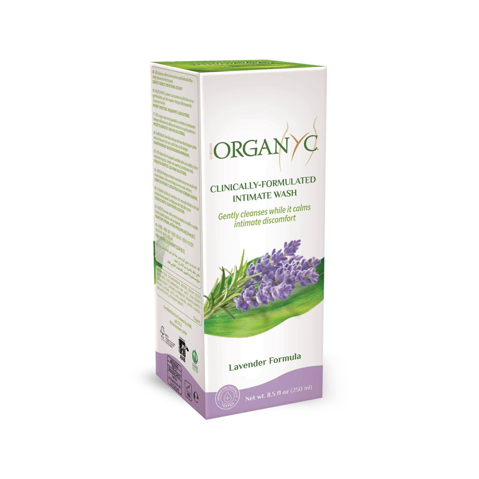 Organyc Bio sprchový gel pro citlivou pokožku a intimní hygienu s levandulí, 250 ml