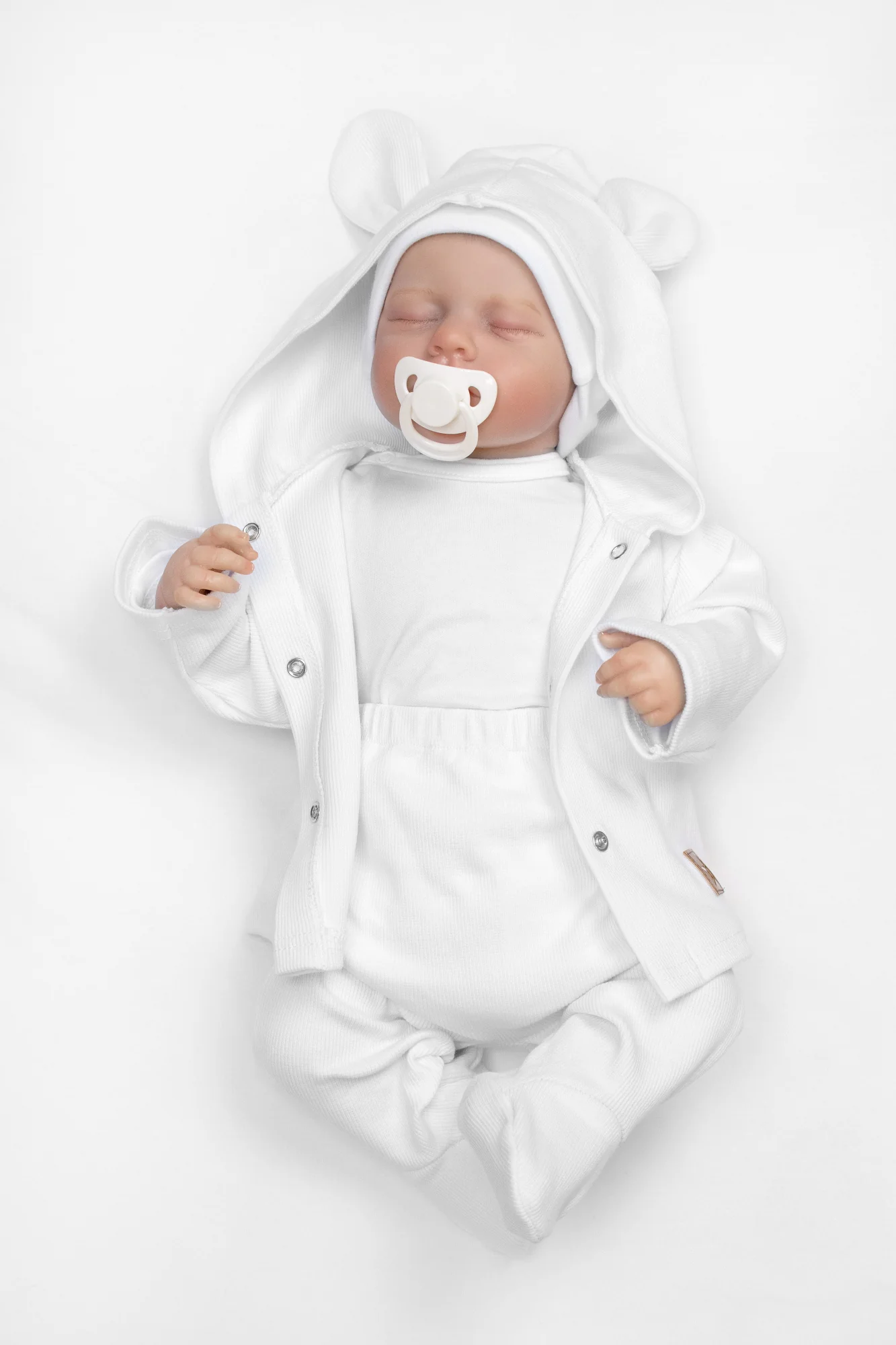 Baby Nellys Žebrovaná sada, Star 5D, body, polodupačky, kabátek, čepička, rukavice -, bílá