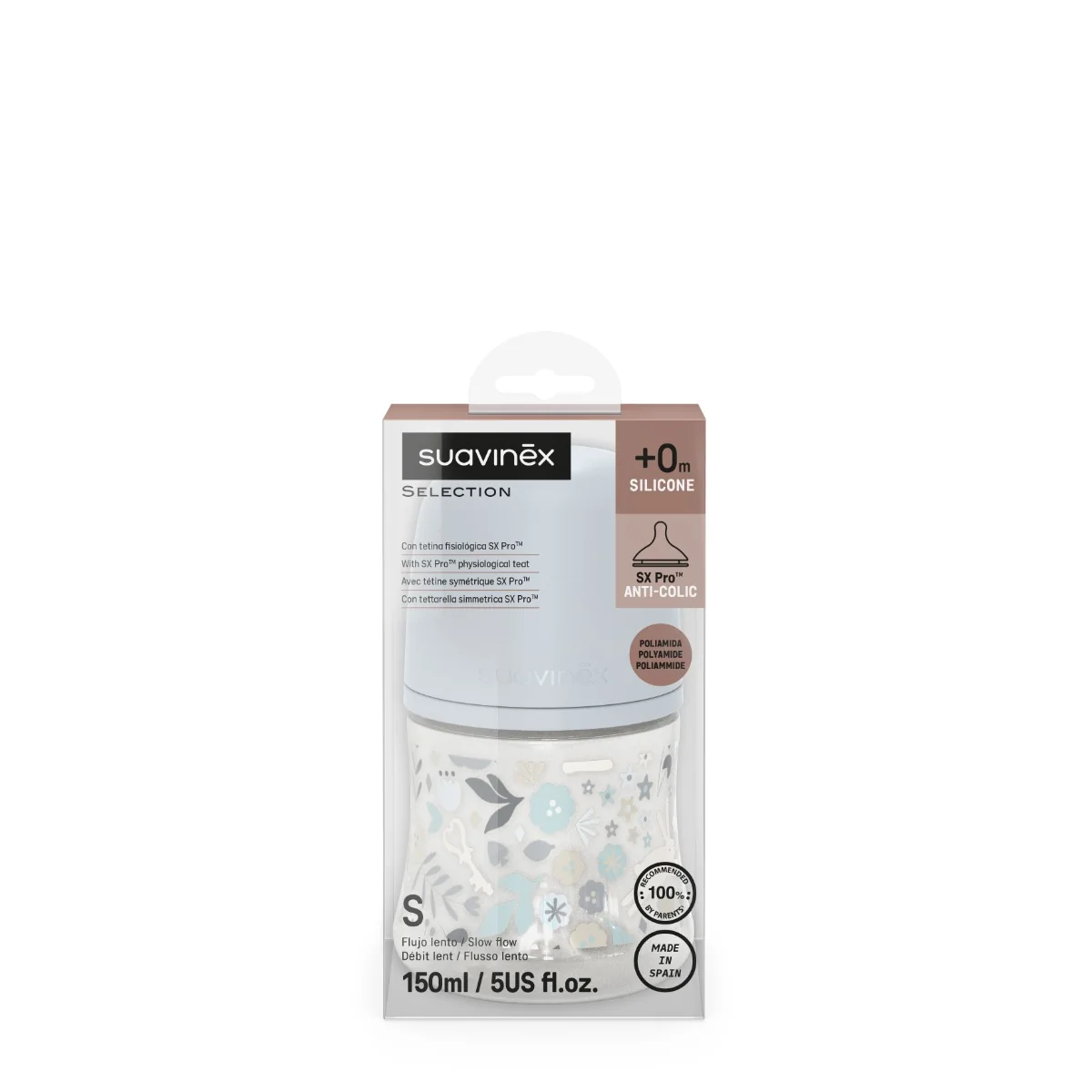 Suavinex Wonderland Kojenecká láhev průtok S 0m+ 150 ml 1 ks liberty modrá