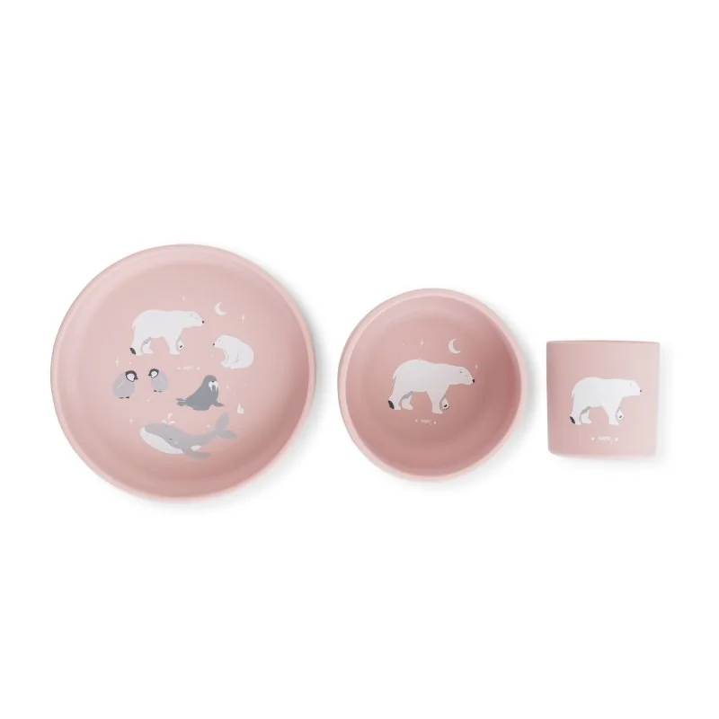 Saro Baby silikonová jídelní sada Polaris Pink