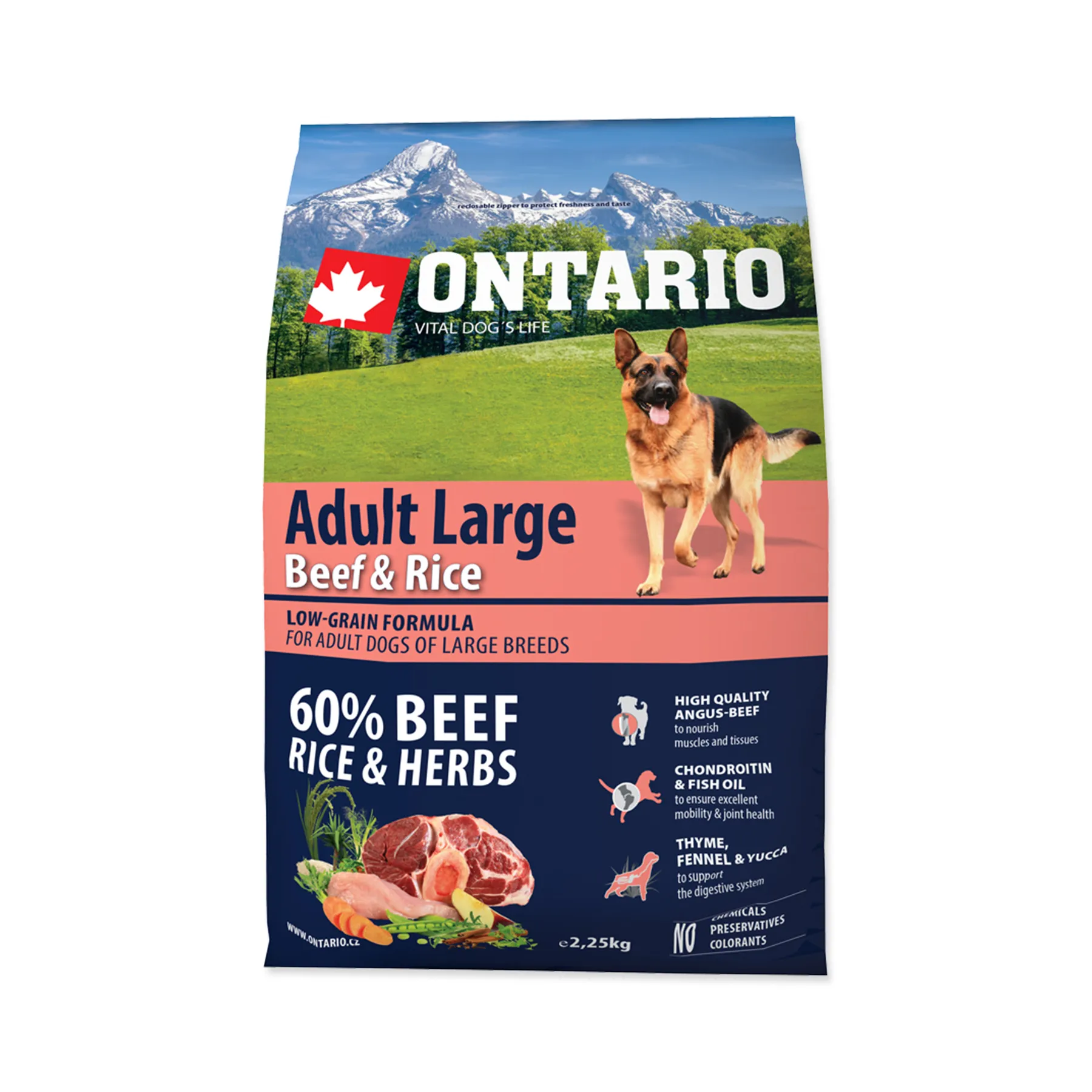 Ontario Adult Large Beef&Rice granule 2,25 kg