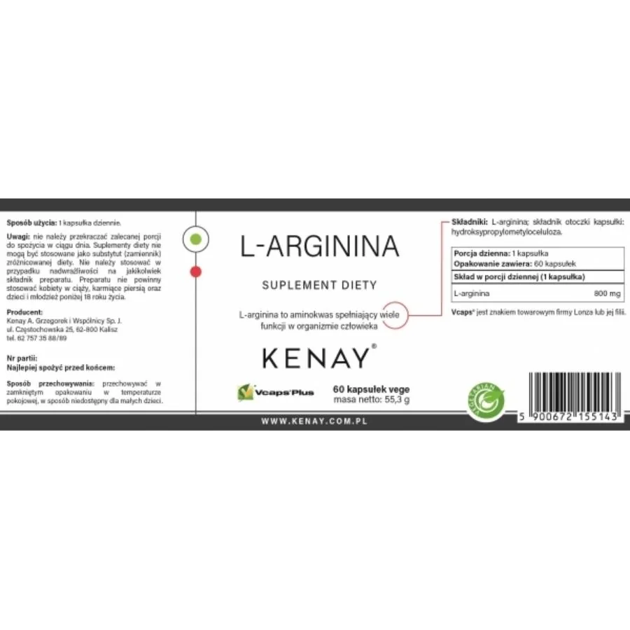 Kenay L-arginin 750 mg 60 kapslí