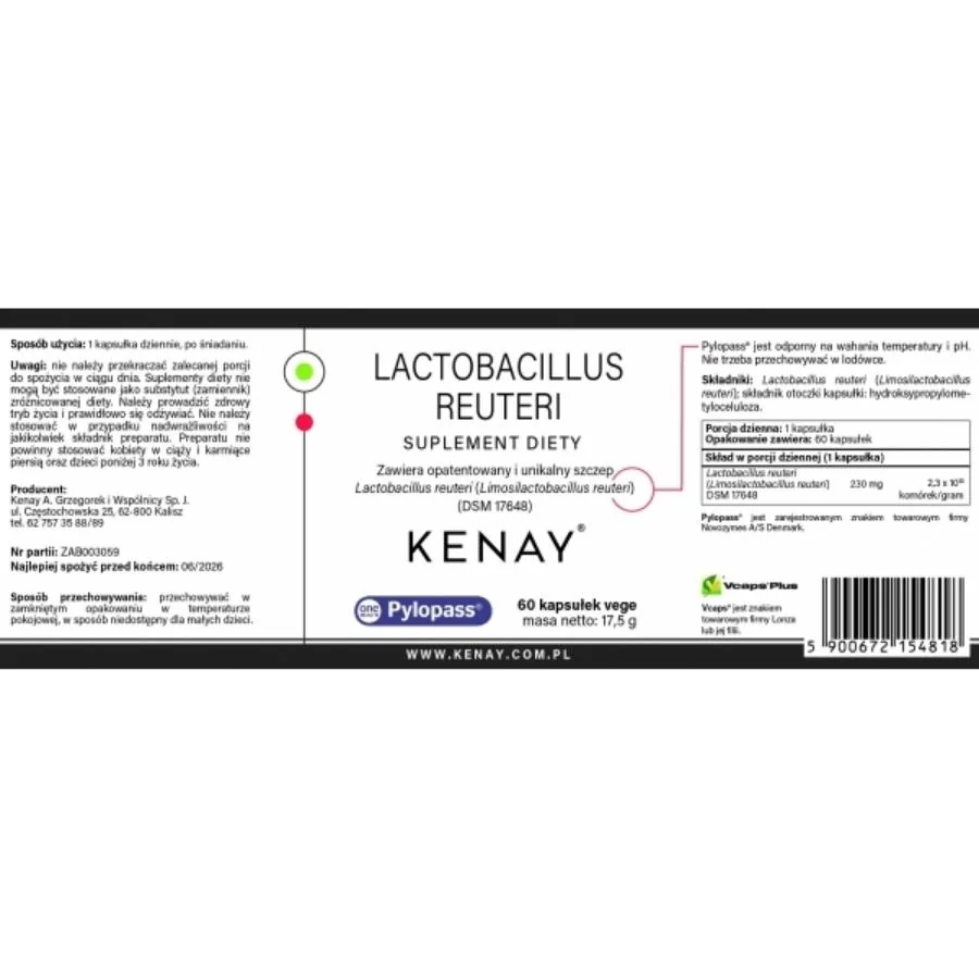 Kenay Lactobacillus reuteri pylopass 60 kapslí