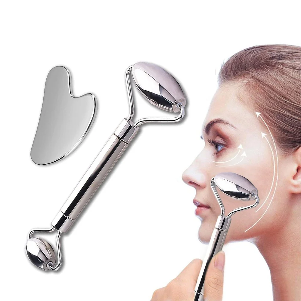 inSPORTline Masážní kovový set Face roller a Gua Sha Comesta Set