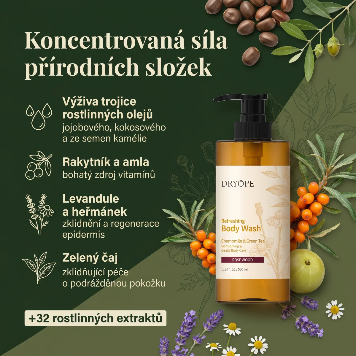 DRYOPE Rose Wood osvěžující body wash 500 ml