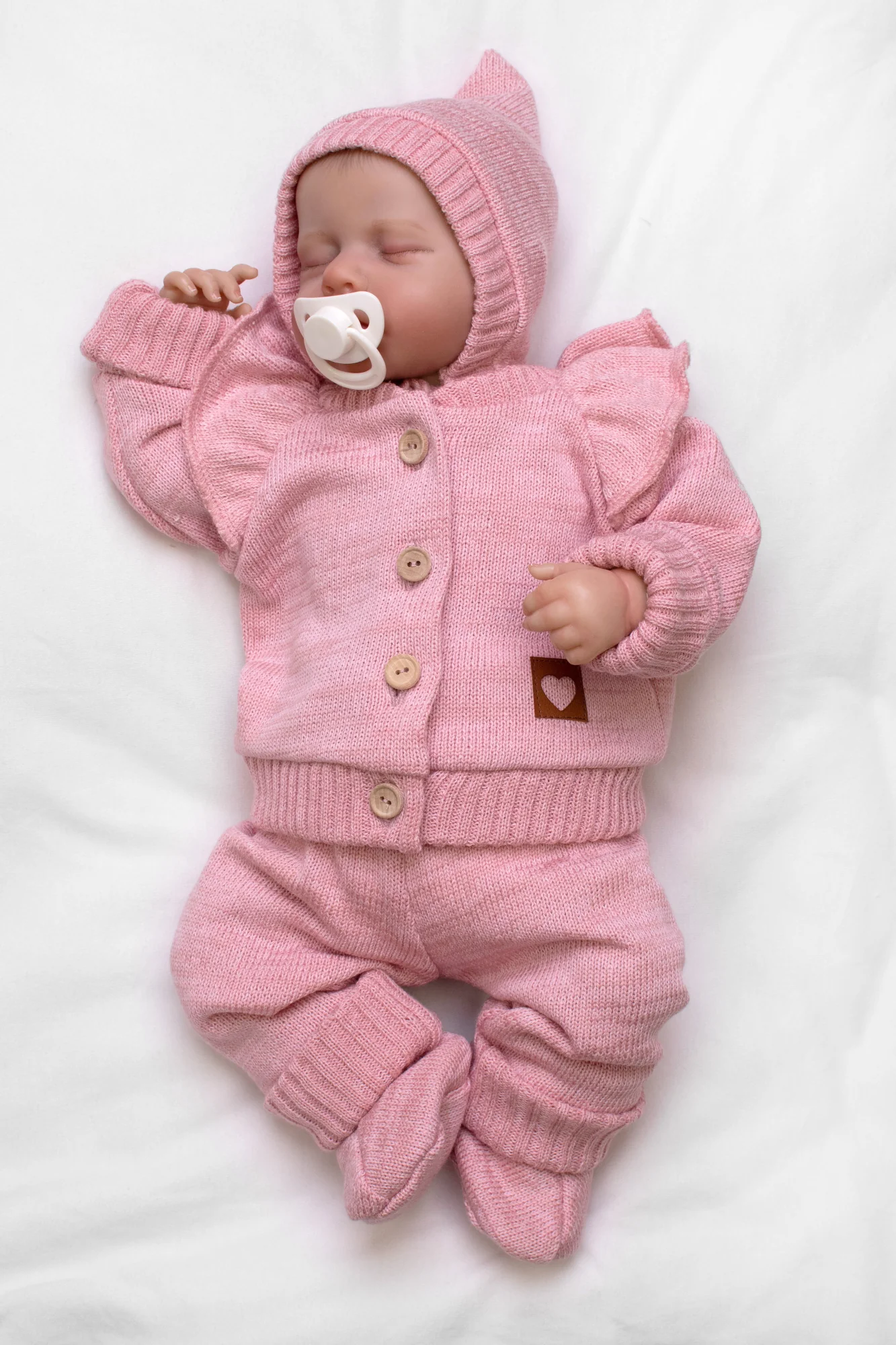 Baby Nellys Rostoucí pletená sada 4D Girl s volánkem Love, růžová, vel. 68/74