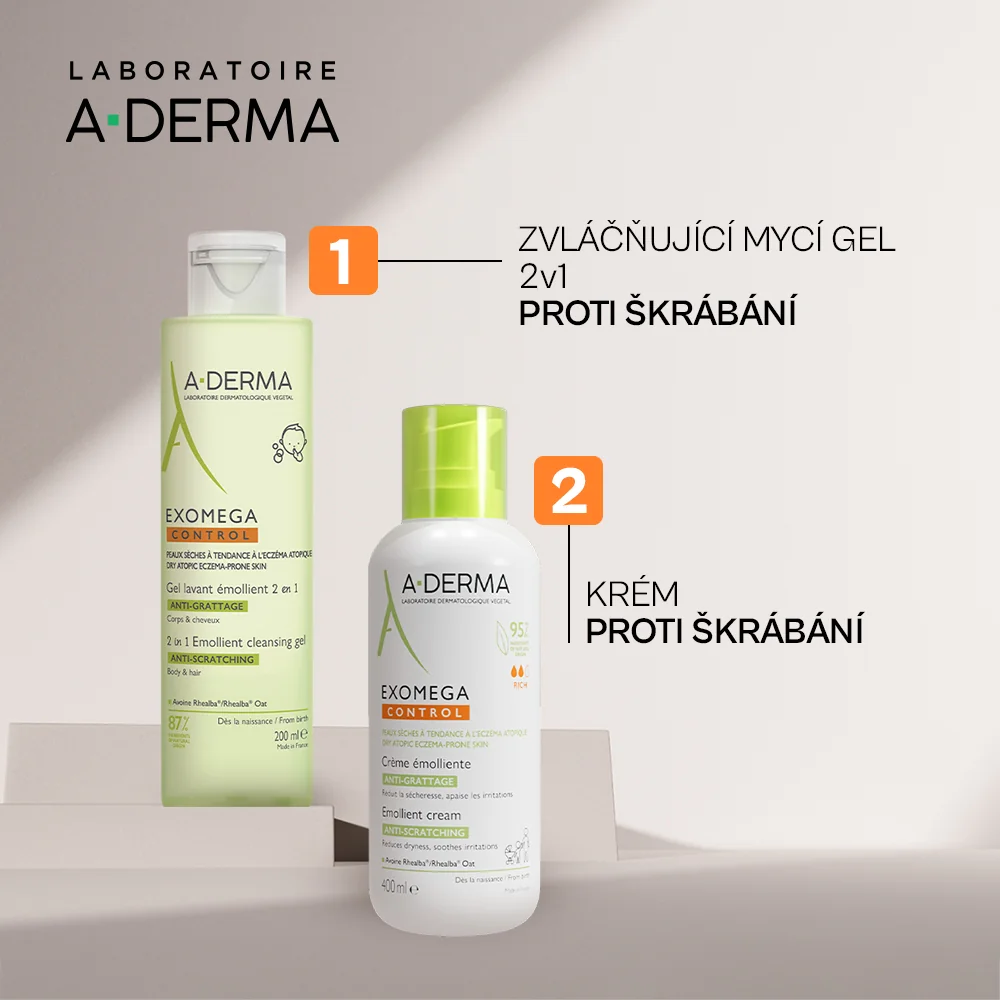 A-Derma Exomega Control zvláčňující mycí gel pro suchou kůži se sklonem k atopii 2v1 200 ml