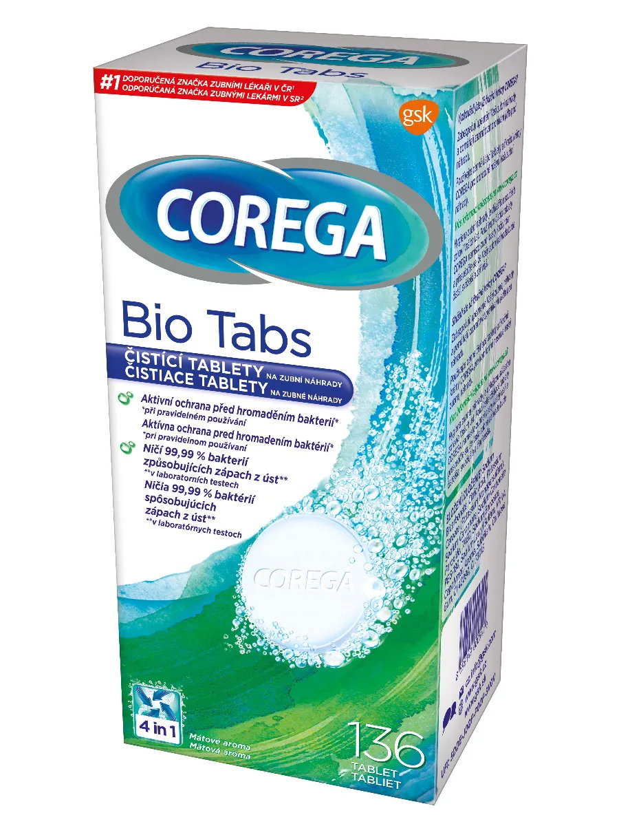 Corega Bio Antibakteriální tablety 136 ks