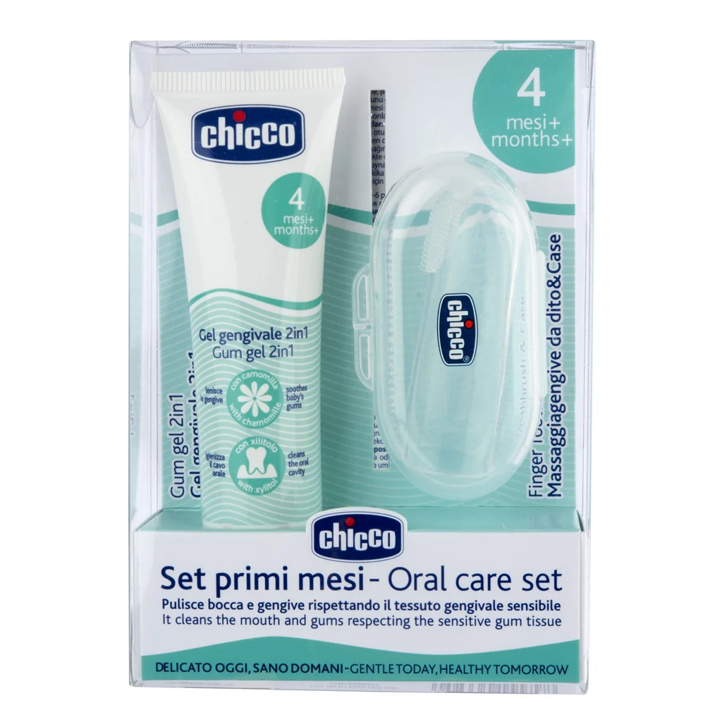 Chicco Zubní uklidňující gel + kartáček na prst s pouzdrem 4m+