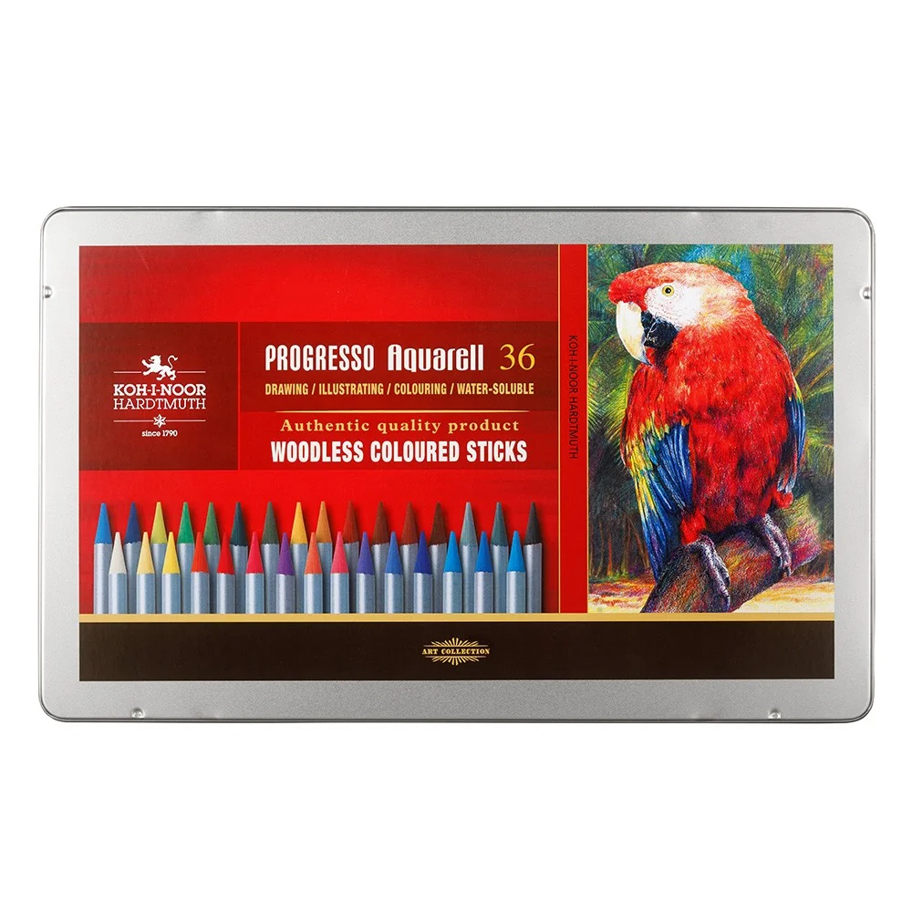 KOH-I-NOOR PROGRESSO AQUARELL 8785/36 - akvarelové pastelky v laku v plech. pouzdře - 36 ks