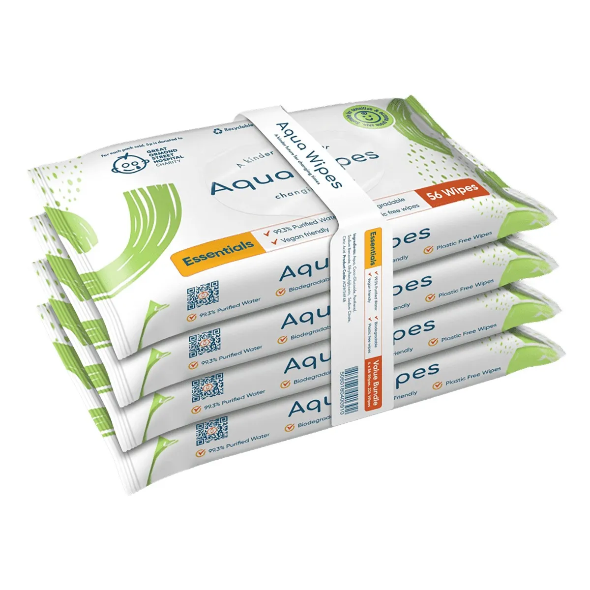 Aqua Wipes 100% rozložitelné ubrousky 99 % vody 4x56 ks