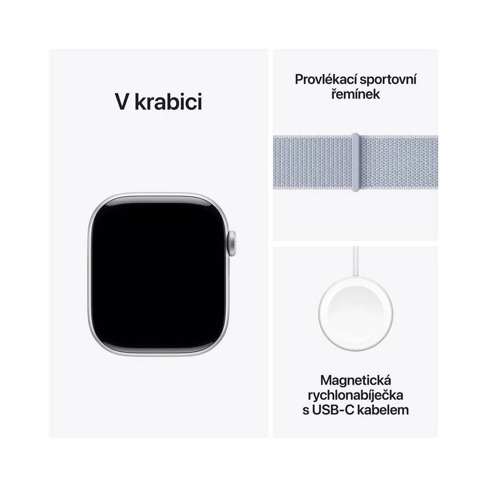 Apple Watch S10 42 mm sport loop chytré hodinky silver/blue cloud