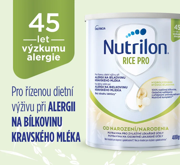 Nutrilon Rice Pro. Pro řízenou dietní výživu při alergii na bílkovinu kravského mléka. 45 let výzkumu alergie. Nutrilon Rice Pro. Pro řízenou dietní výživu při alergii na bílkovinu kravského mléka. 45 let výzkumu alergie.