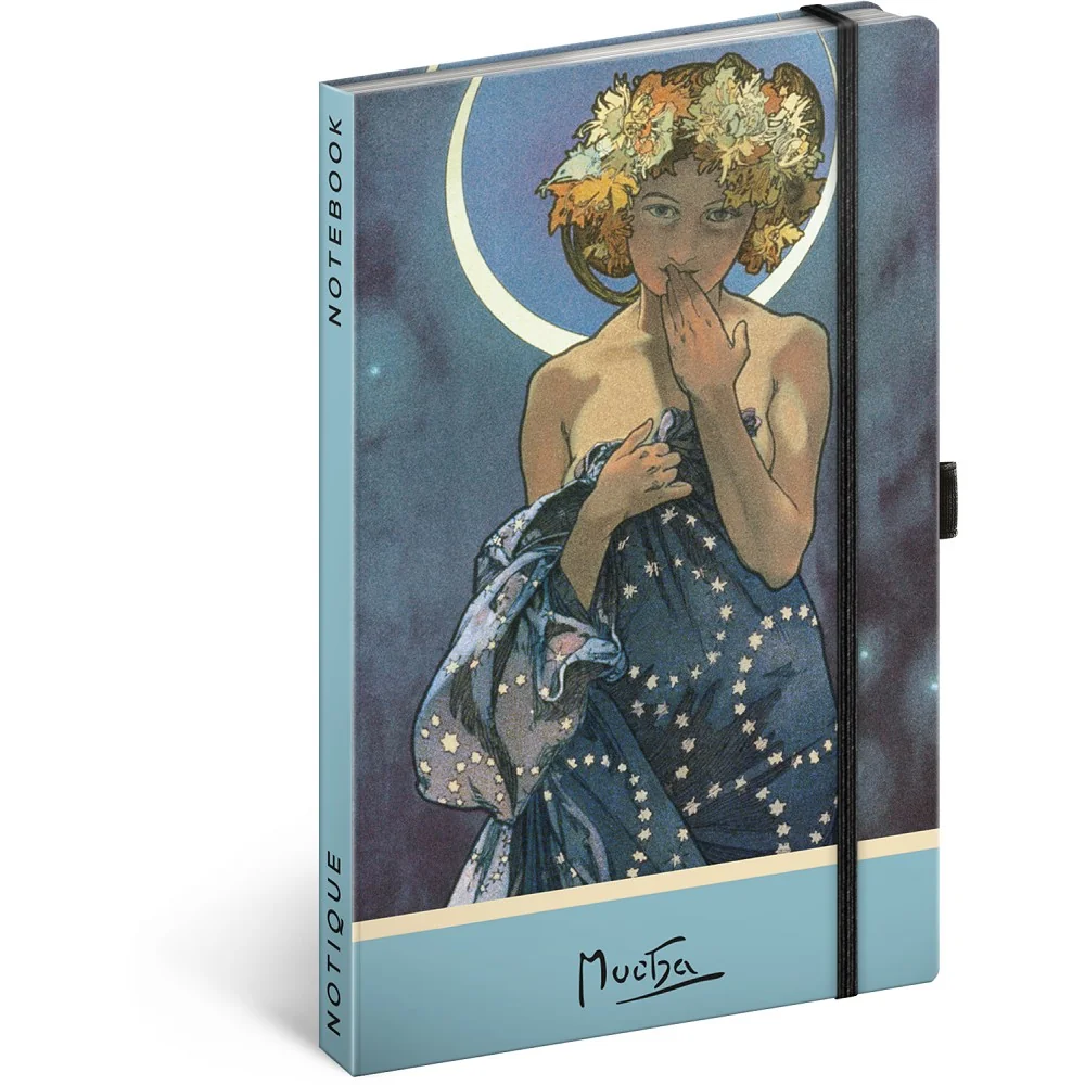 NOTIQUE Notes Alfons Mucha - Luna, tečkovaný 13 × 21 cm