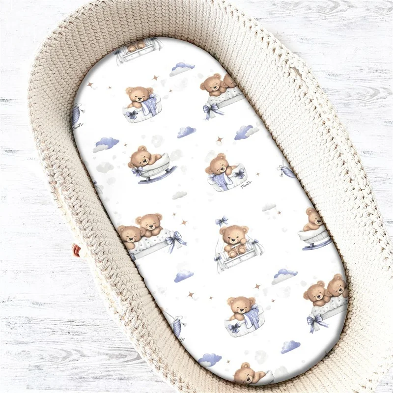 Baby Nellys Prostěradlo do kočárku, koše, bavlna, Medvídci - modří