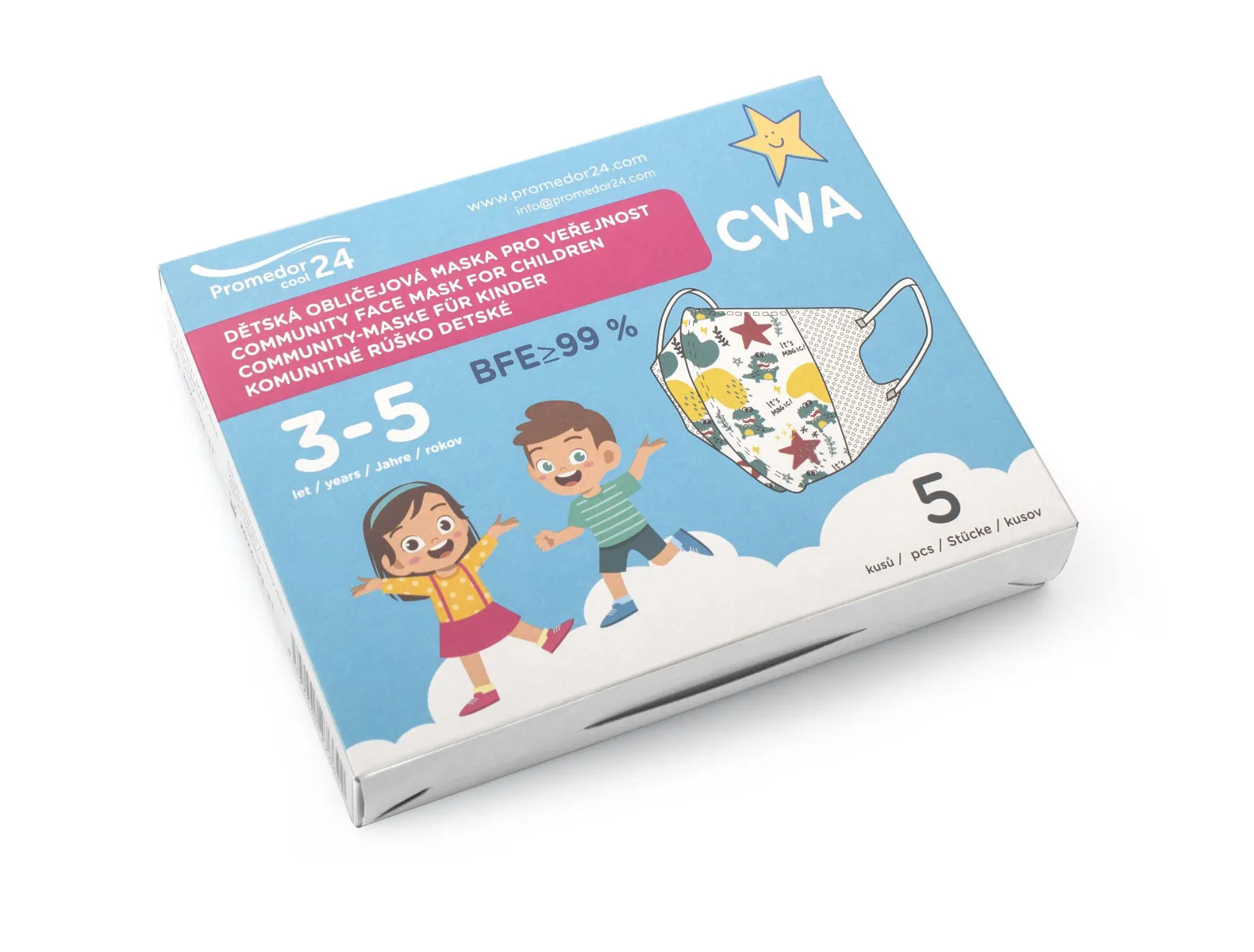 Promedor24 Dětská obličejová maska CWA 3-5 let chlapci 5 ks