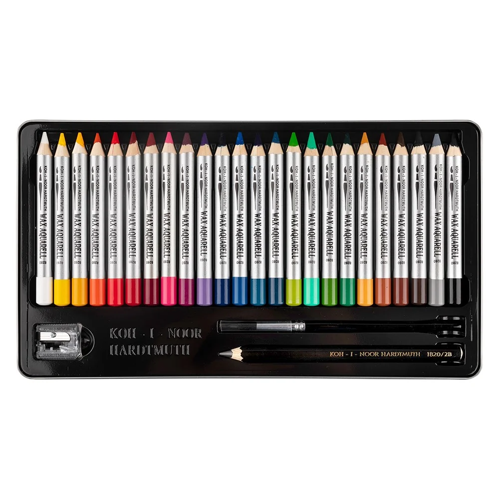 KOH-I-NOOR WAX AQUARELL 8284/24 - akvarelové pastely v plechovém pouzdře - 24 ks