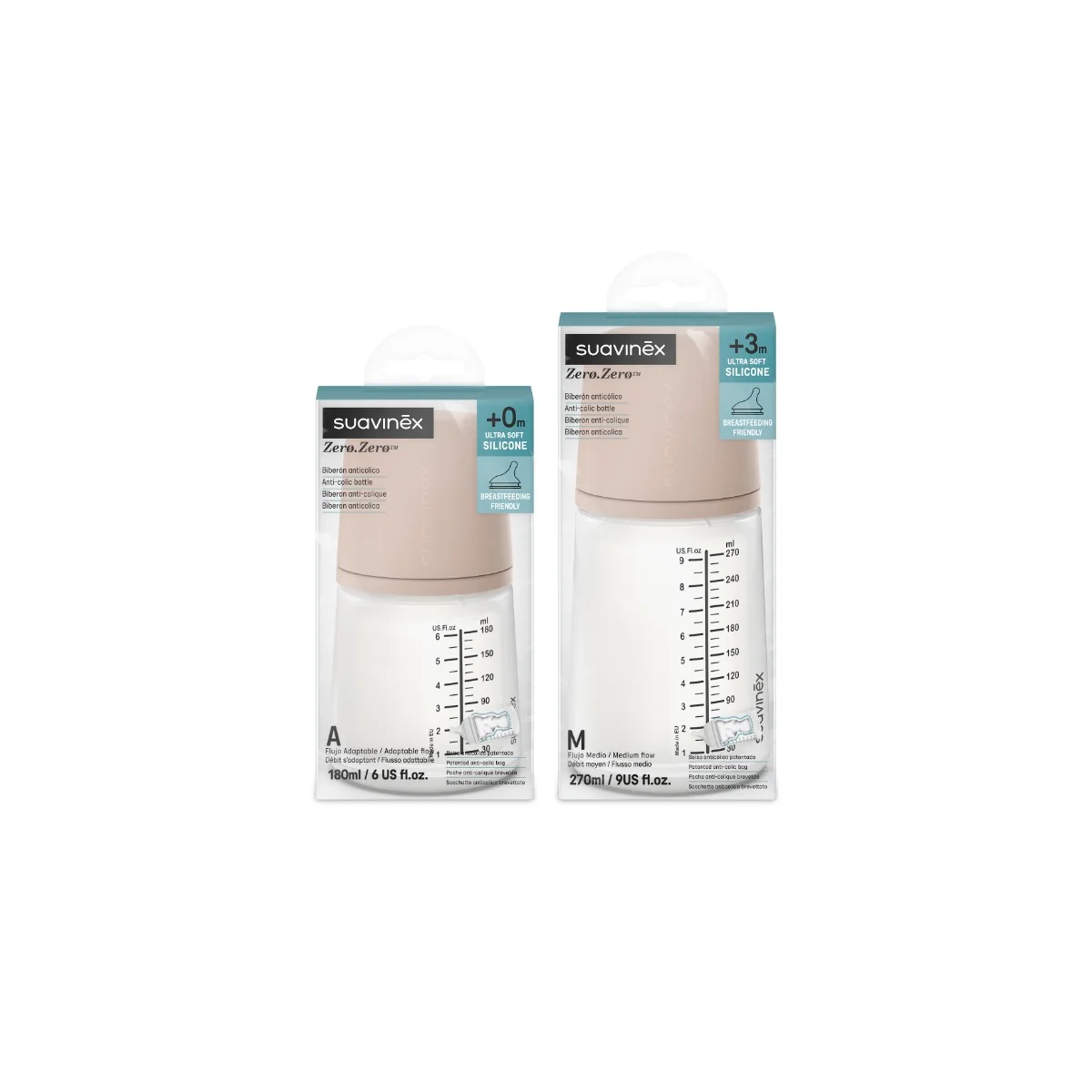 Suavinex Zero Zero Antikoliková láhev Medium průtok A 0m+ 180 ml 1 ks