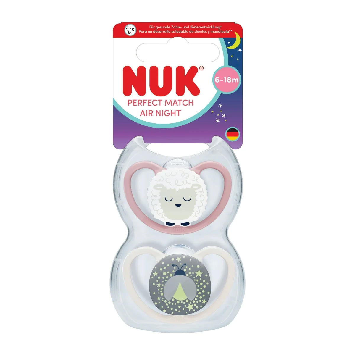 NUK Perfect Match Air Night Dudlík 6–18m box 2 ks firefly/sheep