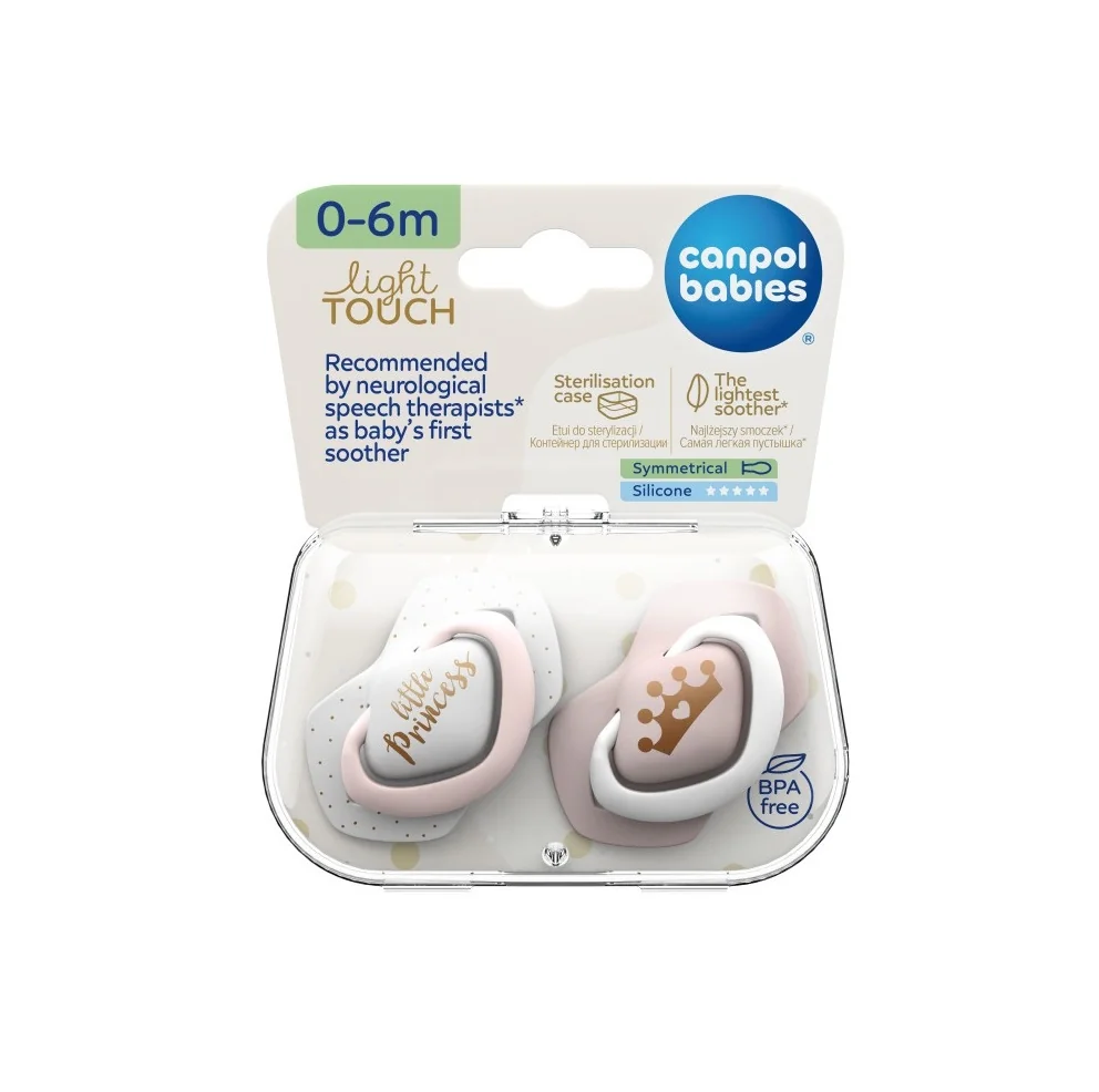 Canpol babies Symetrické silikonové dudlíky 0–6m 2 ks Light touch růžové
