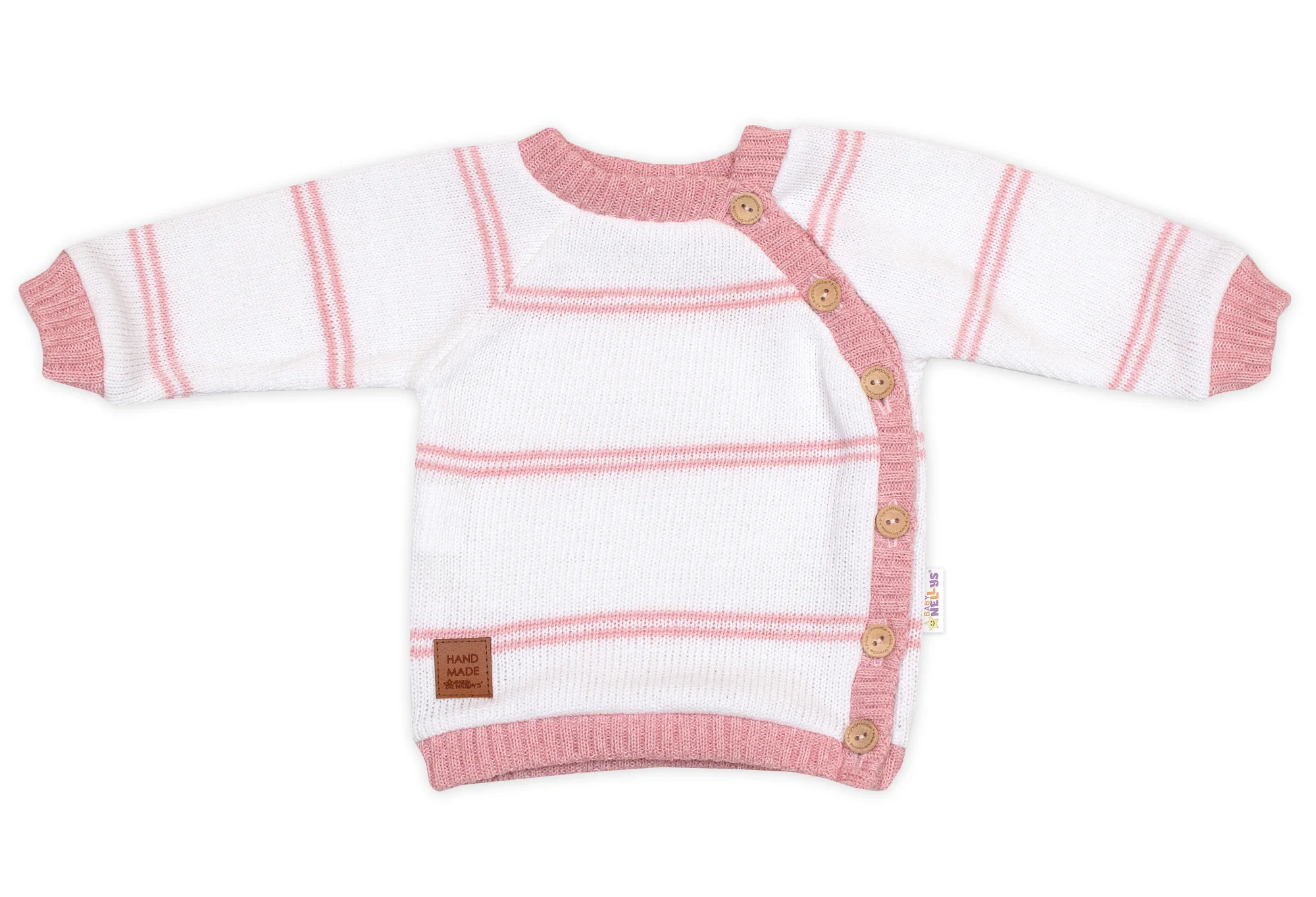 Baby Nellys Pletená sada pro miminko s jemným proužkem 3D, lux - růžová, bílá vel. 68