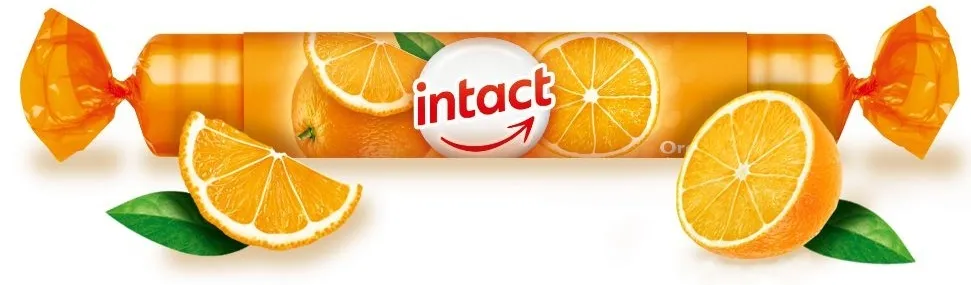 Intact Hroznový cukr s vitaminem C pomeranč rolička 40 g