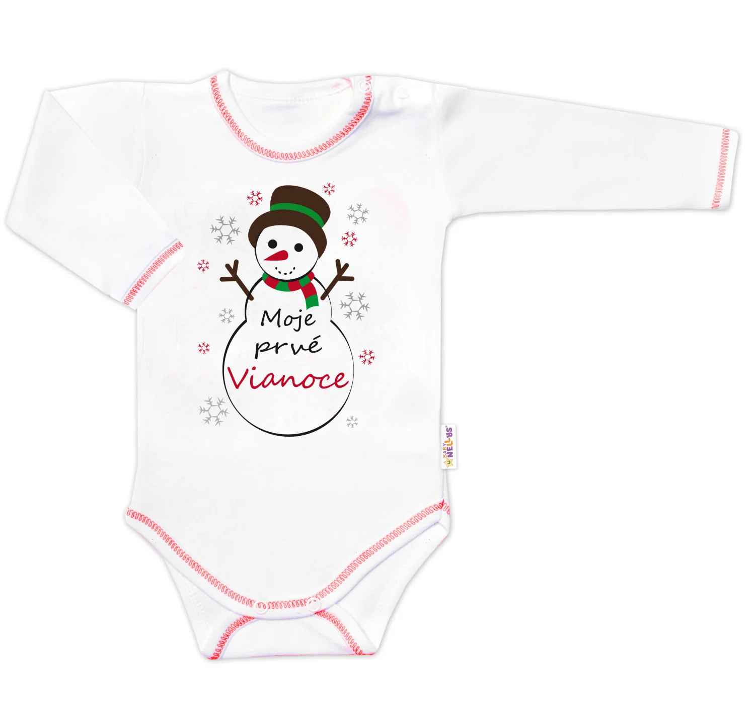 Baby Nellys Body dlouhý rukáv Moje prvé Vianoce, Sněhulák, bílé