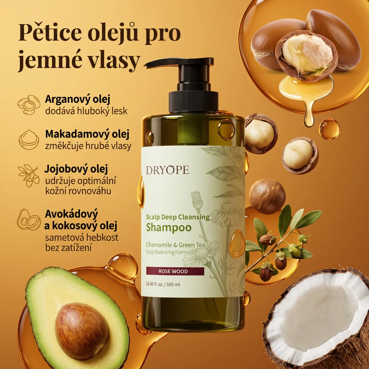 DRYOPE Rose Wood hloubkově čisticí šampon 500 ml
