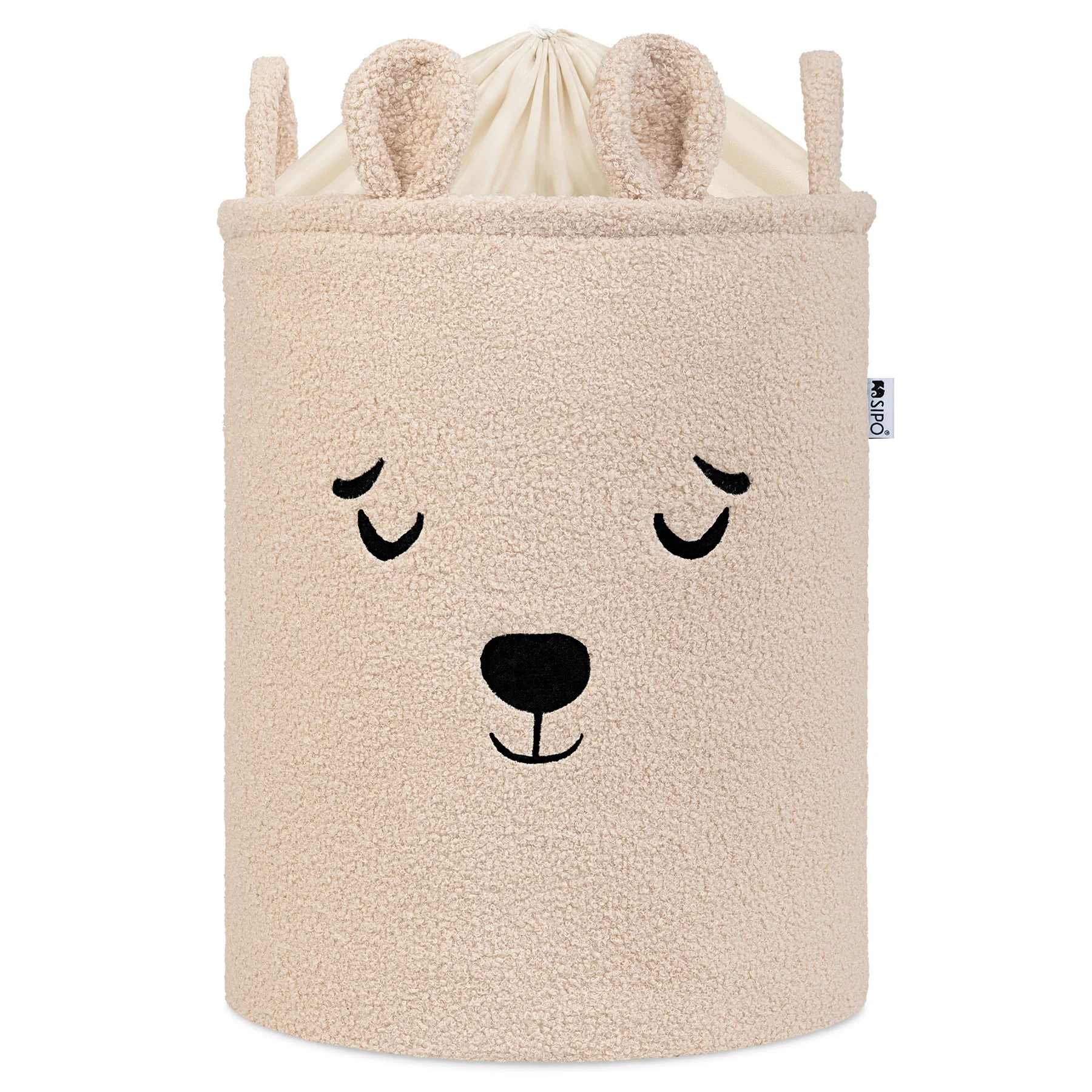 SIPO Koš na hračky Premium Bouclé se šňůrkou / 43 l, Bear (Beige)