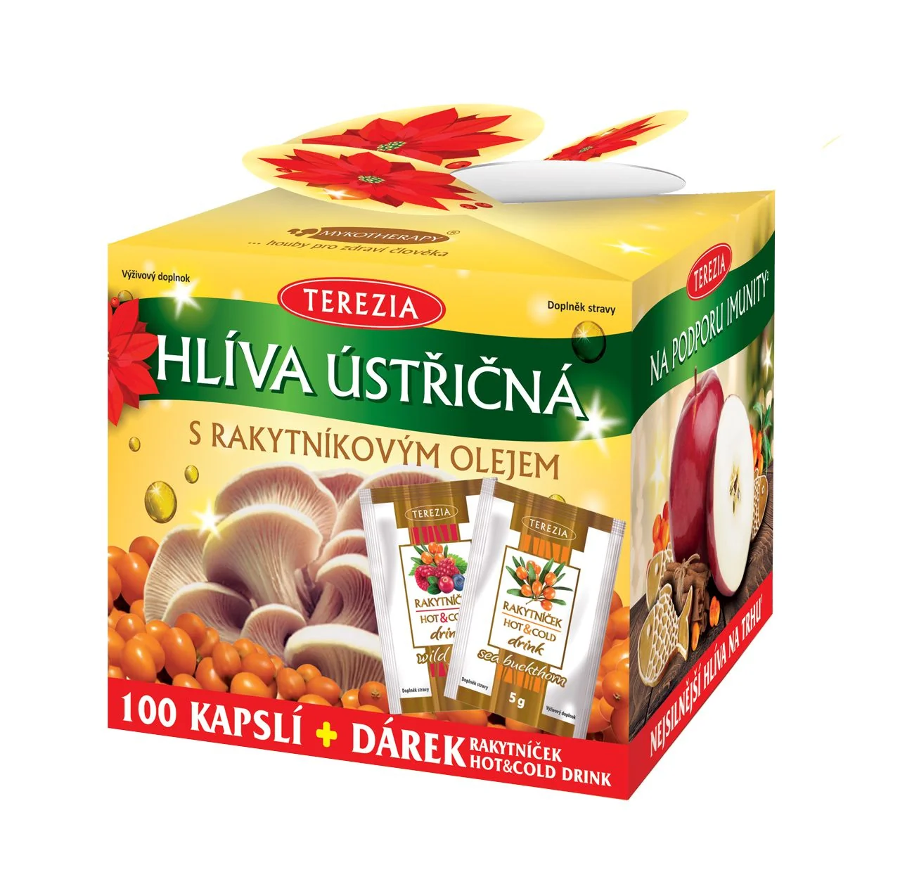 TEREZIA Hlíva ústřičná s rakytníkovým olejem cps.100 + Rakytníček Hot&Cold drink 2ks