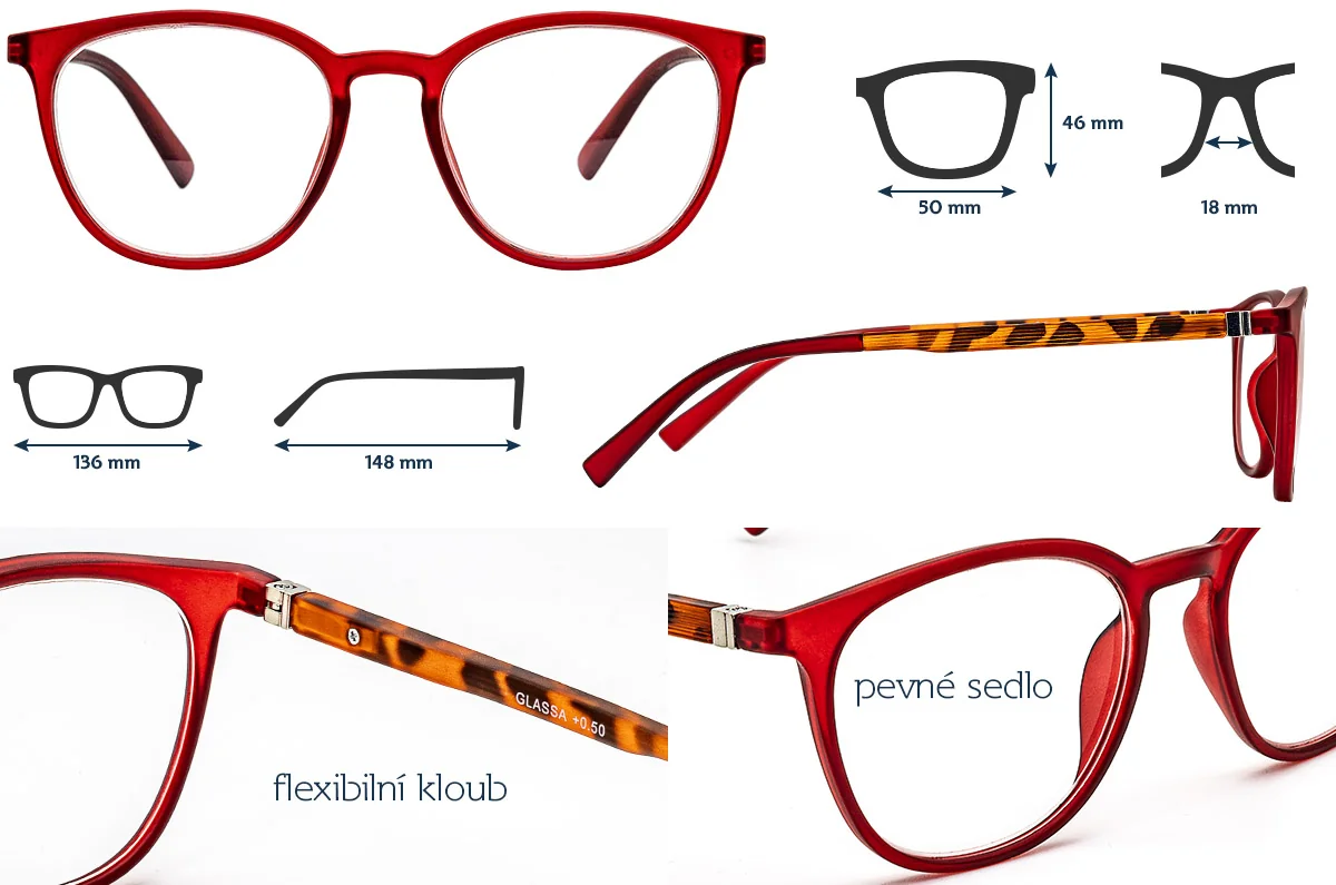 Glassa Brýle na čtení G 327 +3,50 červené