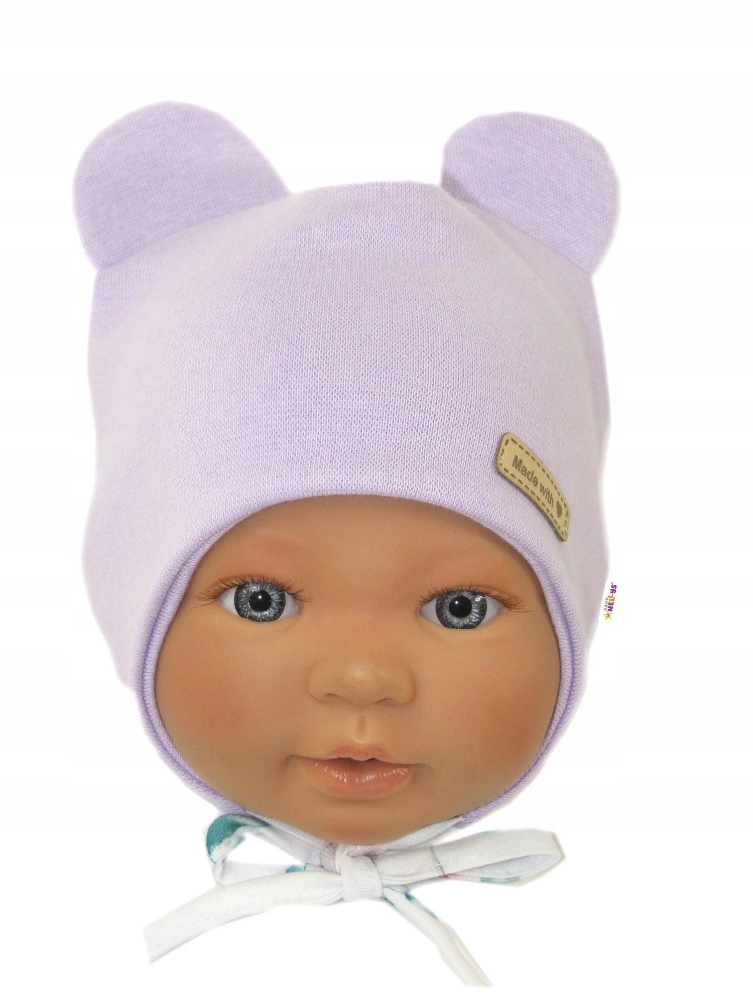 Baby Nellys Čepička na zavazování, bavlna, Little Teddy, liliová