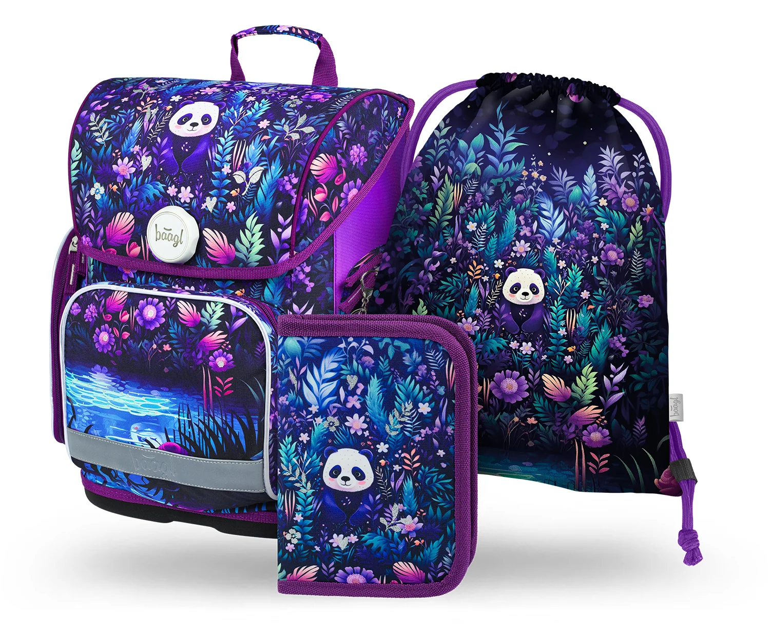 Baagl 3 SET Ergo Jungle Panda: aktovka, penál, sáček 