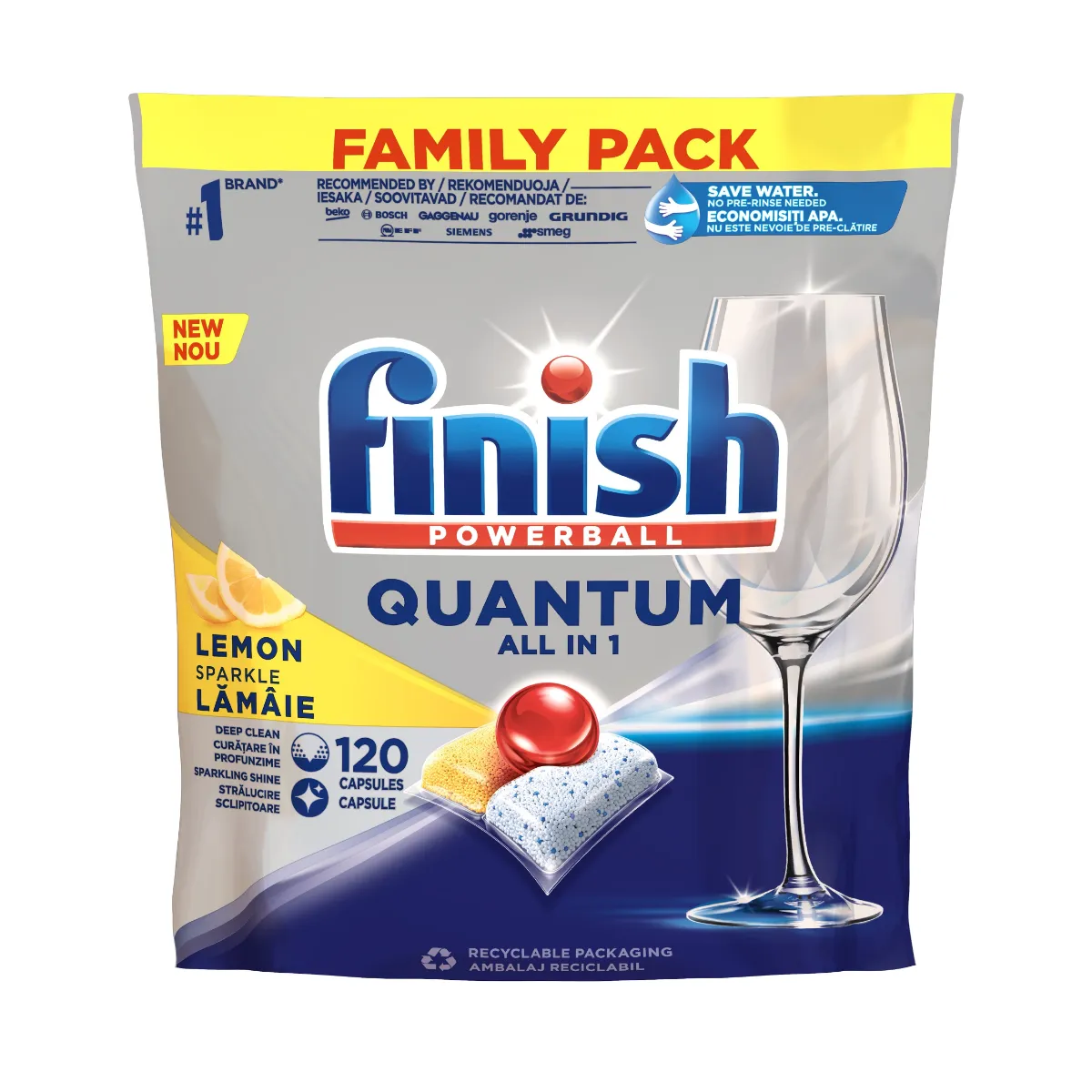 Finish Quantum All in 1 lemon sparkle kapsle do myčky 120 ks
