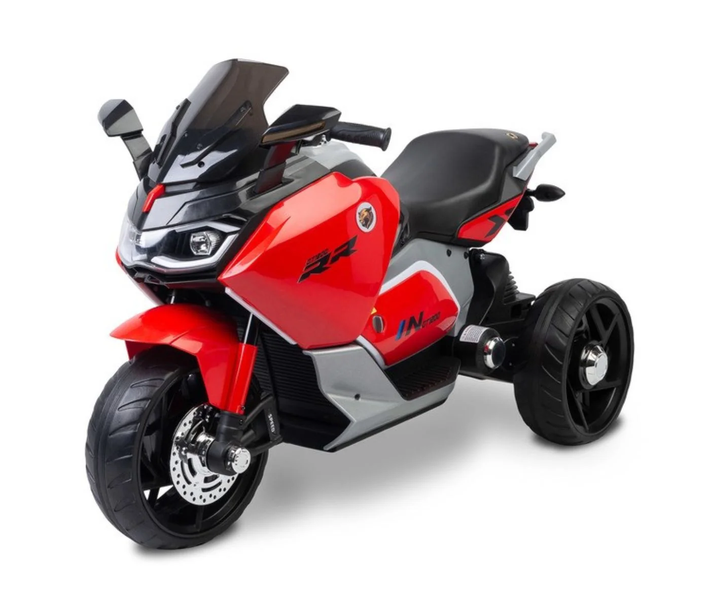 Toyz Elektrická tříkolová motorka pro děti – 2 motory, LED, USB, červená