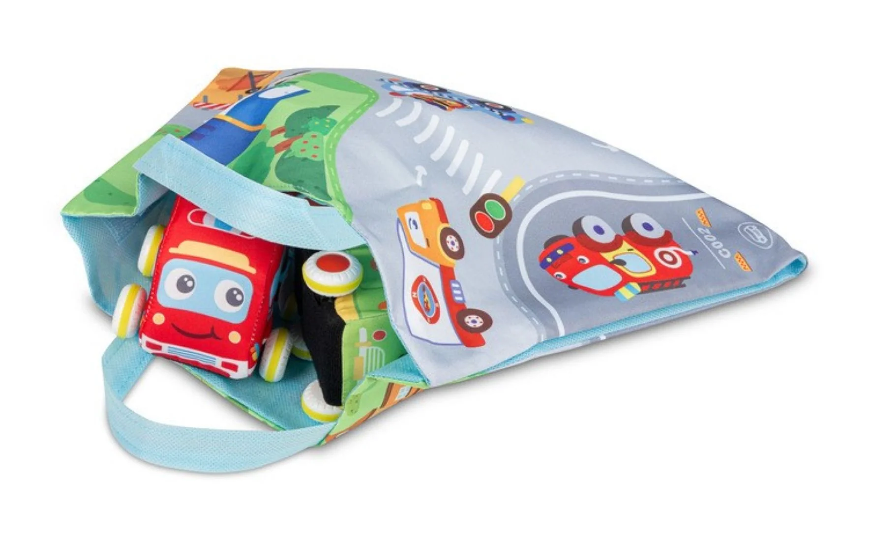 Toyz Plyšová autíčka se silniční podložkou – sada 4 ks, pullback