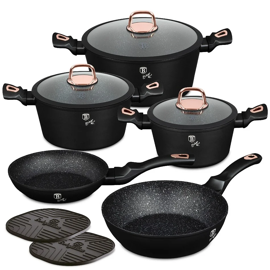 Berlingerhaus Sada nádobí s mramorovým povrchem 10 ks Black Rose Collection