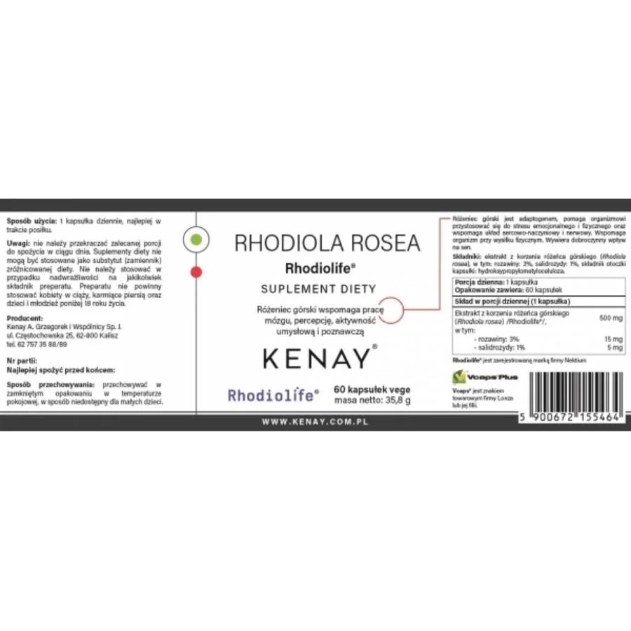 Kenay Rozchodnice růžová rhodiolife 60 kapslí